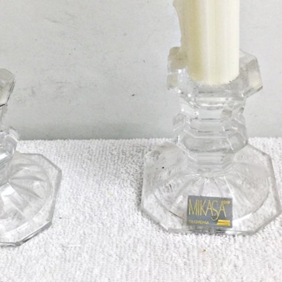 Vintage Mikasa Pair Crystal Clear Candlesticks Candle Holder 3.25" Slovenia - Picture 2 of 7